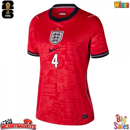 England Declan Rice #4 Replica Away Stadium Shirt for Women World Cup 2026 Short Sleeve